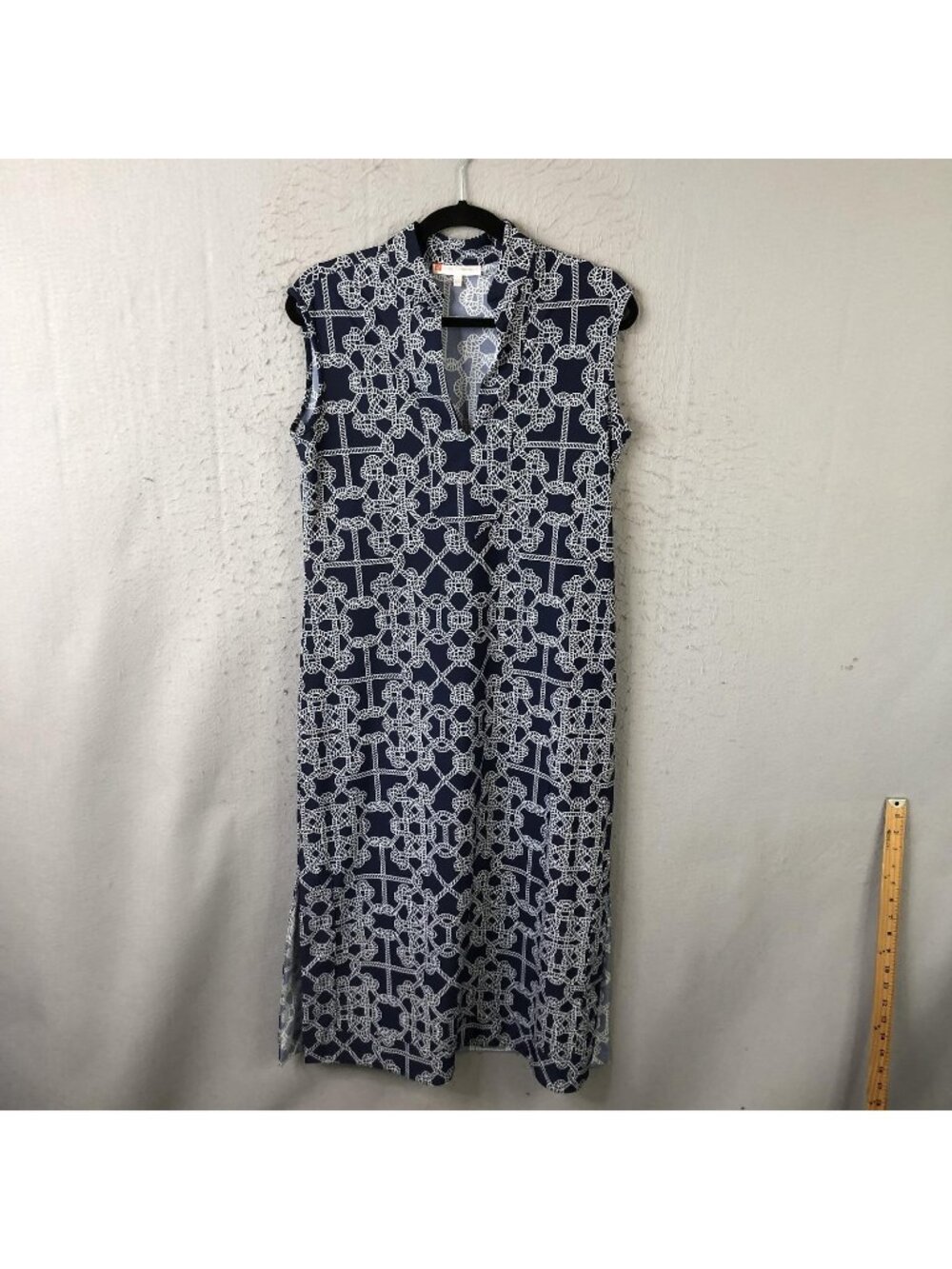 Jude Connally Dress Womens M Blue Rope Print Maxi Shift Sleeveless Nautical